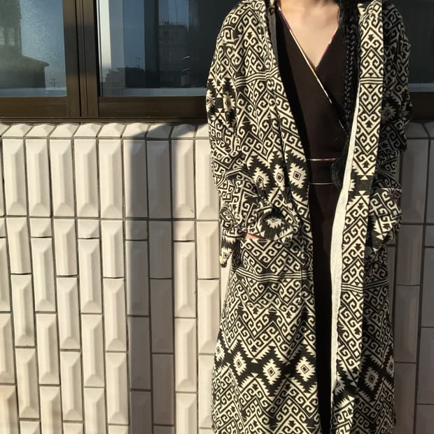 Nomadic pattern open hood long cardigan