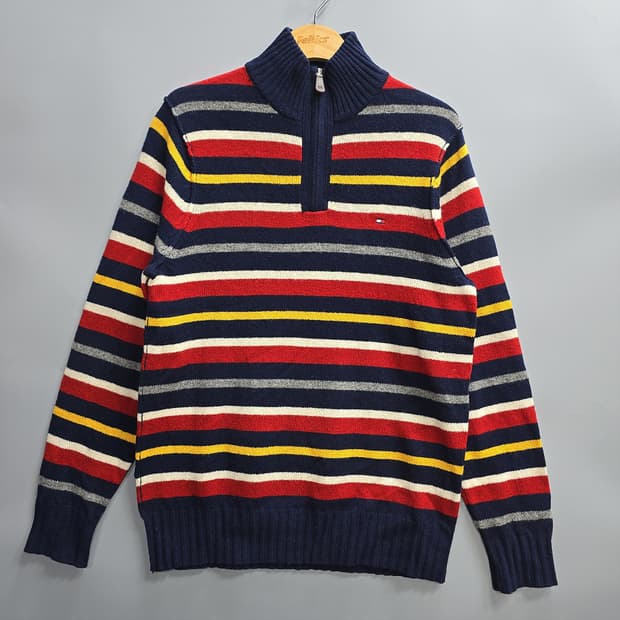 타미힐피거(Tommy Hilfiger) 스트라이프 반집업 니트 S