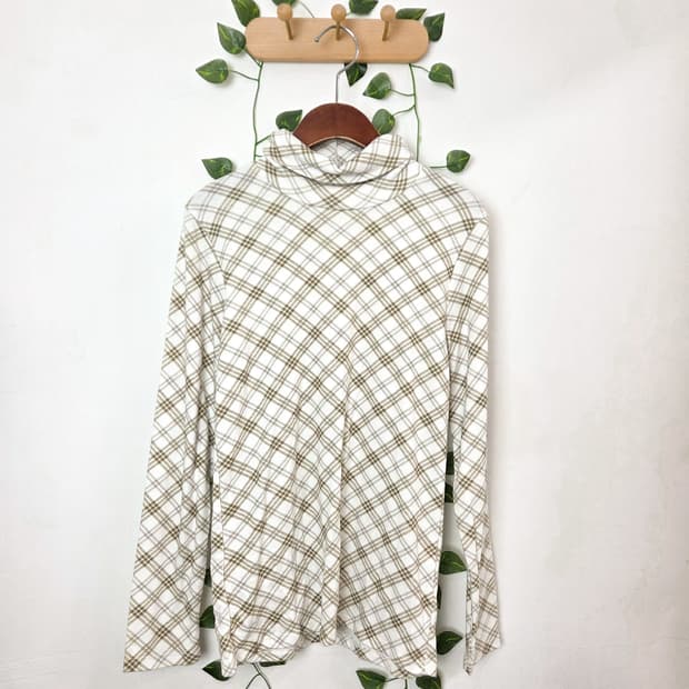 녹차 체크 목폴라 슬리브