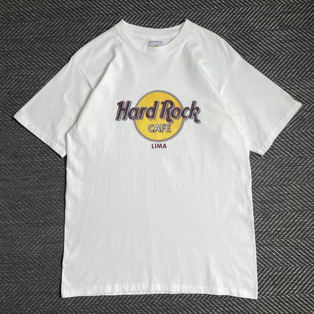 00s 하드락카페 프린팅 화이트 반팔 티셔츠 o 4844