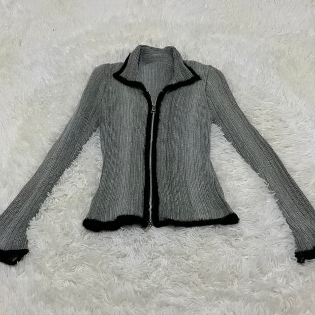 빈티지 그레이 니트 집업 912 y2k 스트릿 모리 갸루 일본빈티지 펑키