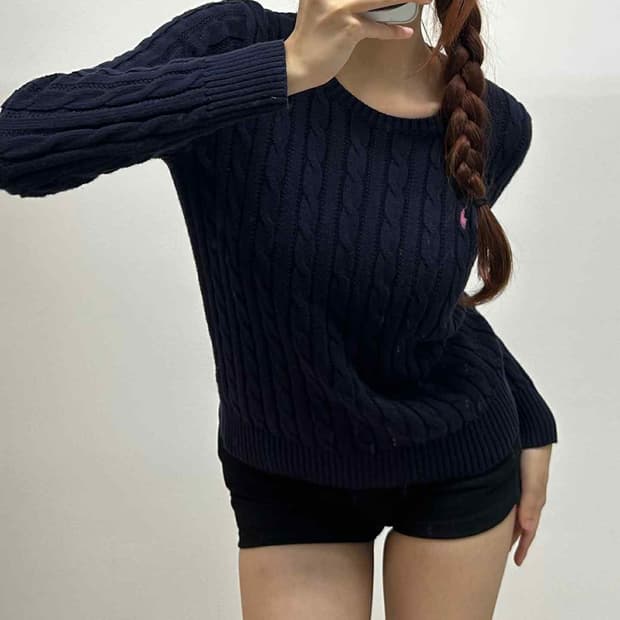 폴로 랄프로렌 꽈배기 케이블 걸즈 네이비 니트(L)