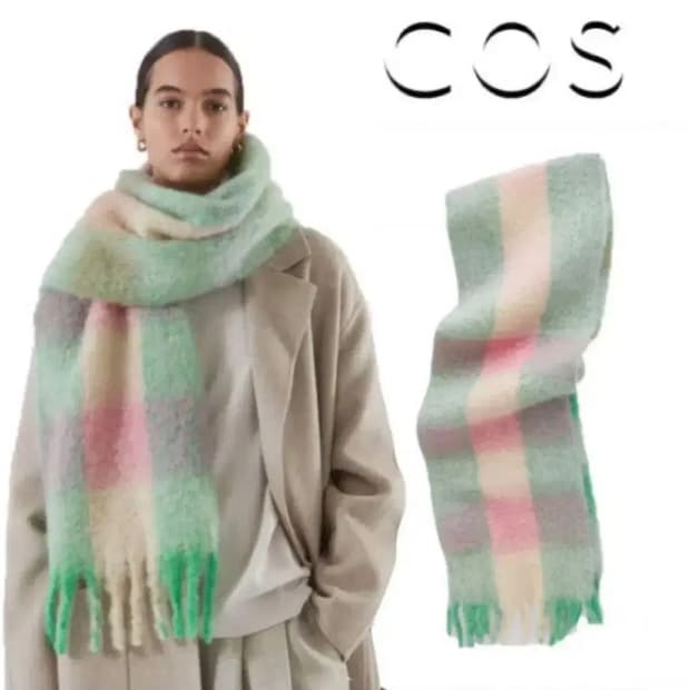 코스 모헤어 체크 머플러 그린