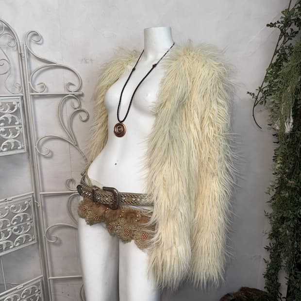 Ivory grunge faux fur jacket 