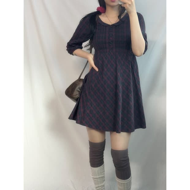 체크 도트 패턴 원피스