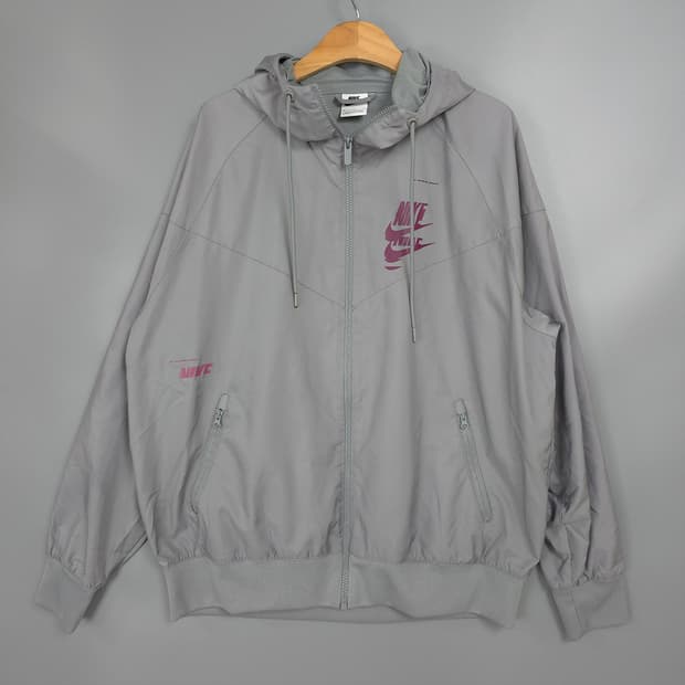 남성용 나이키 Nike 그레이 로고 윈드러너 후드 자켓 XL (105)