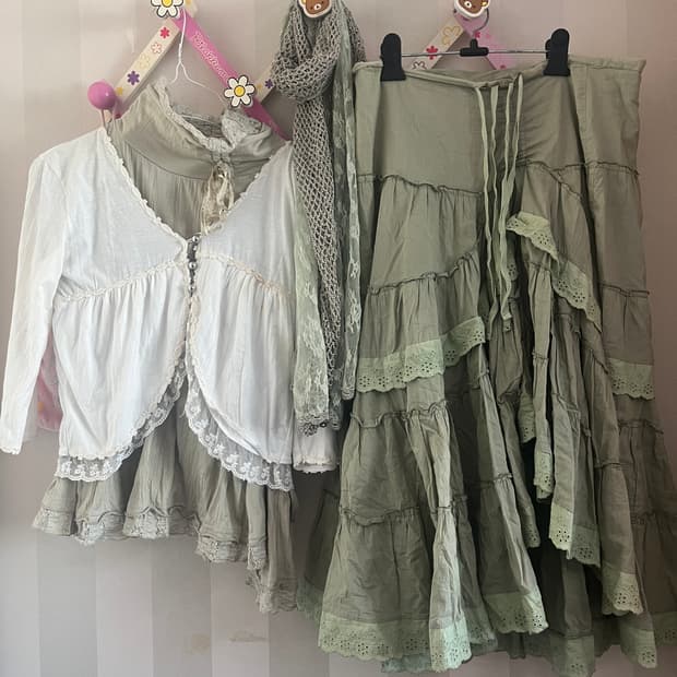 빈티지 페어리 대장세트 머플러그린캉캉언발롱스커트이너아오이유우하구미코디세트