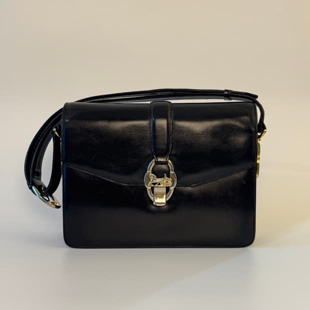 CELINE(셀린느) 금장 락 블랙 레더 숄더백