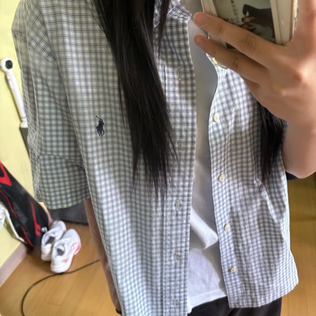 폴로 크롭 체크셔츠