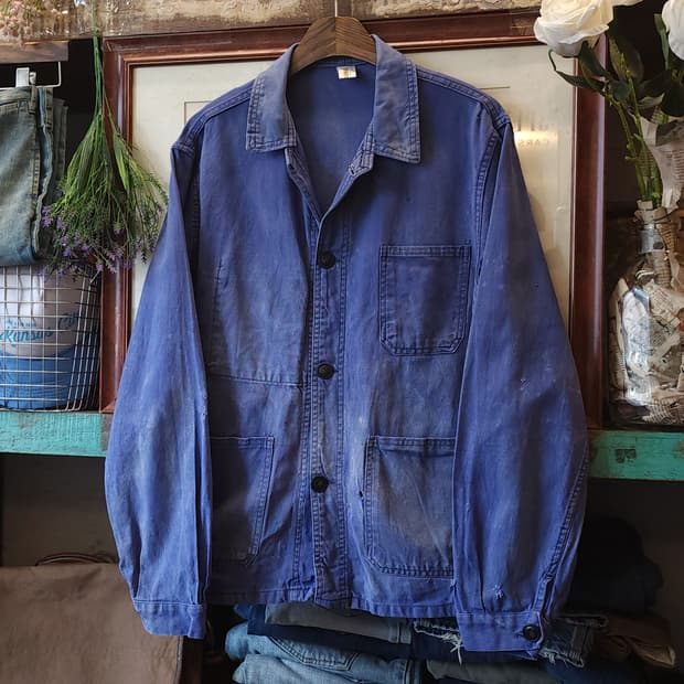 70s 프렌치 워크자켓 프렌치자켓 페이딩 블루 데미지 50