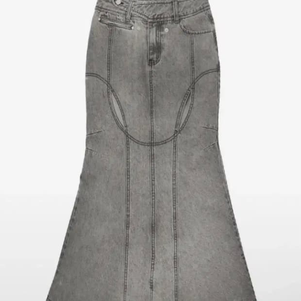 오호스 Mermaid Slit Denim Skirt 그레이
