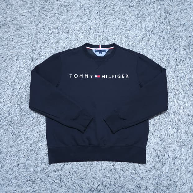 타미힐피거) M 남자 검정 기모 맨투맨티셔츠 / 왕눈이샵