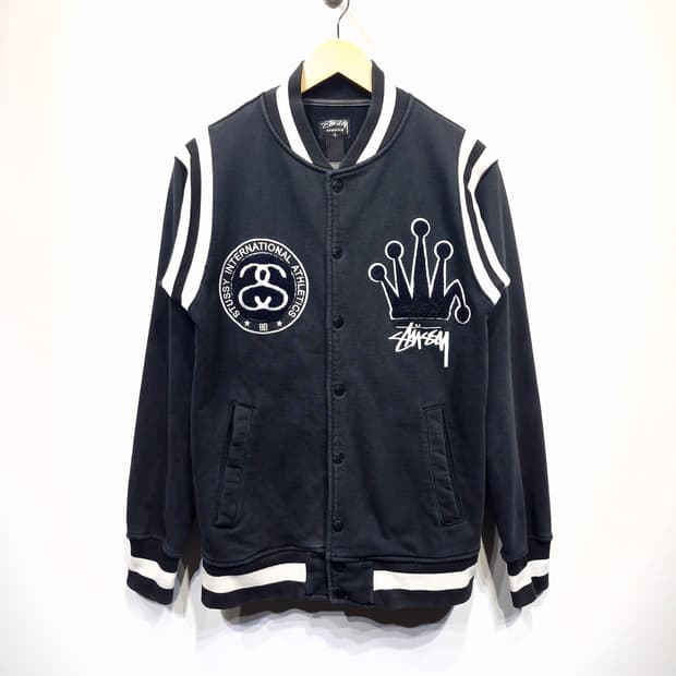 STUSSY 스투시. 크라운 셔닐 로고 코튼 스타디움 바시티자켓_S