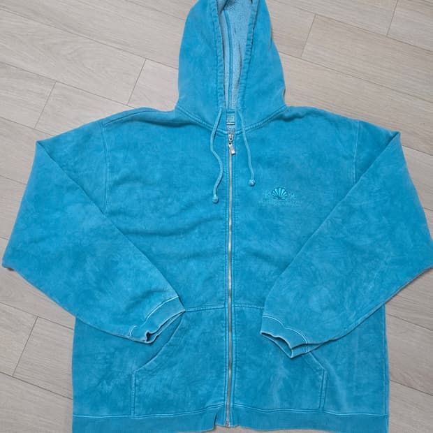 빈티지 청록 피그먼트 워싱 풀짚업 후드 XL 