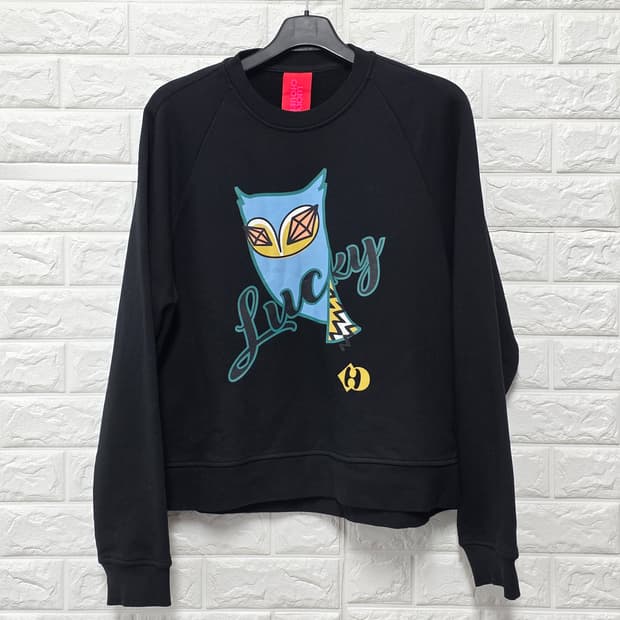 택포) 럭키슈에뜨 블랙 부엉이 맨투맨 L