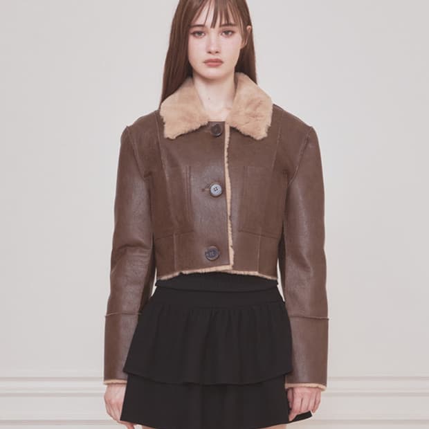 숏 리버시블 레더 무스탕 (브라운) S