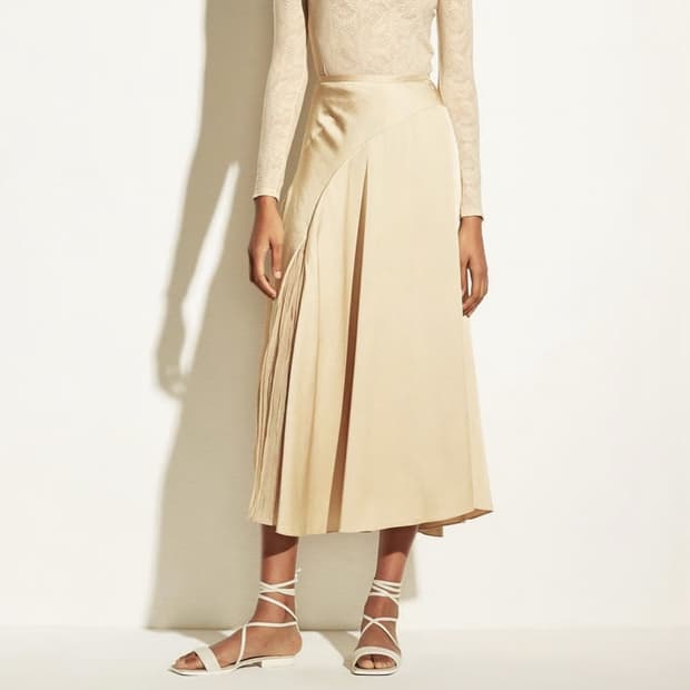 빈스 플리츠 패널 언발 미디 스커트 [새상품]