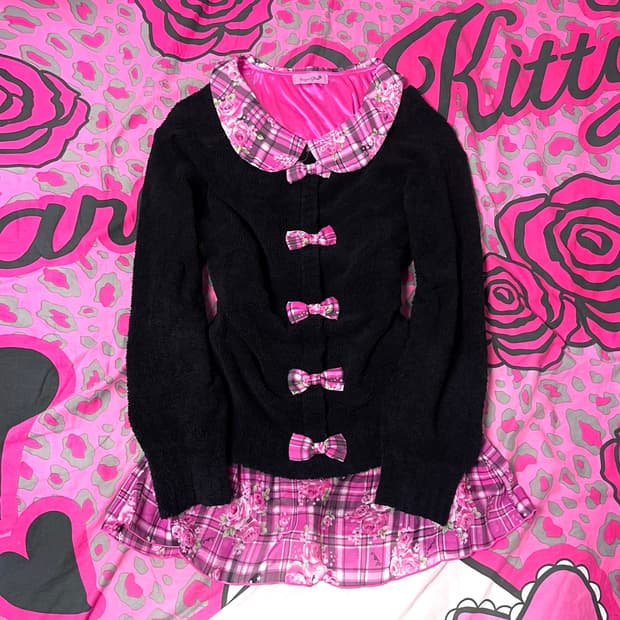 MA*RS마즈 블랙핑크 로즈체크 셋업 히메 오네갸루 핀터 109일본빈티지