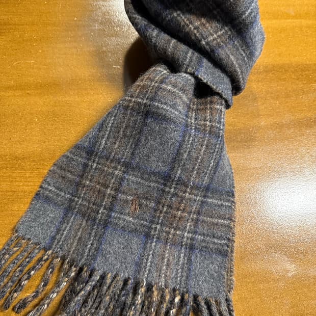 폴로랄프로렌 포니 자수 체크 울 머플러 브라운그레이