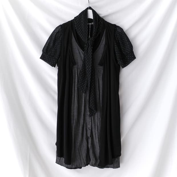 dot tie half T + sleeveless cardigun set