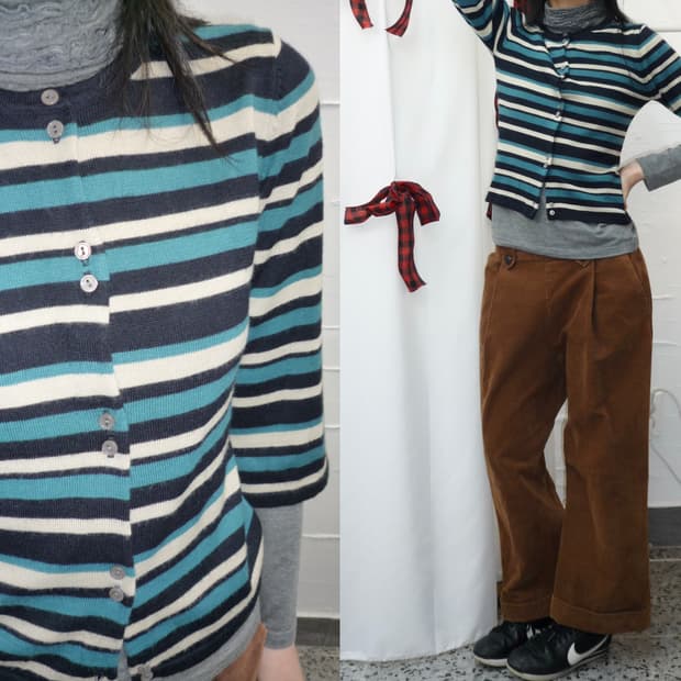 Twin buttons stripe cardigan