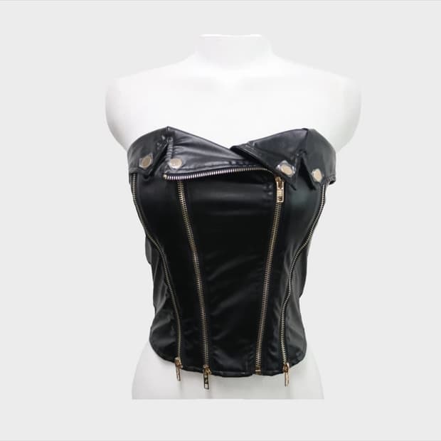 펑크 레더가죽 지퍼 튜브탑 나시 