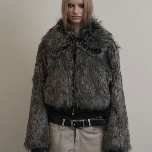 셋업이엑스이 퍼자켓 차콜 새상품 FUR SHORT JACKER
