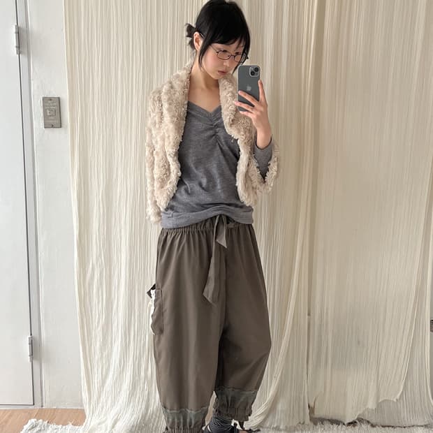 vintage lace detail banding pants