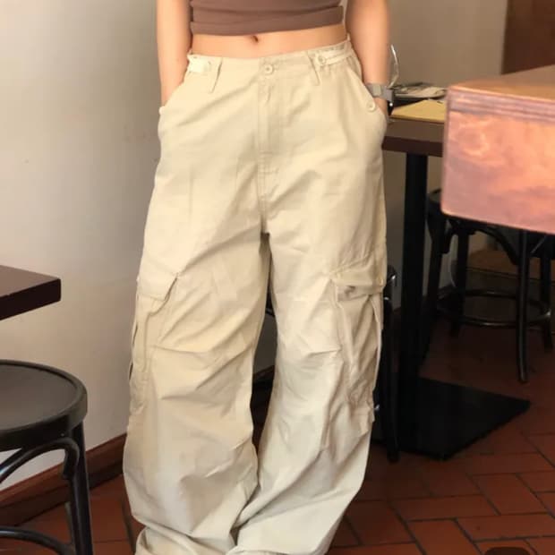 Ootj 카고 면 팬츠 베이지 s
