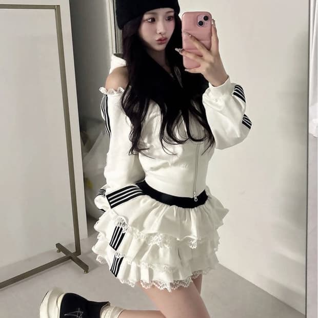 darich 다리치 스포티 셋업 스나계 걸리 후드 스커트 세트 grl