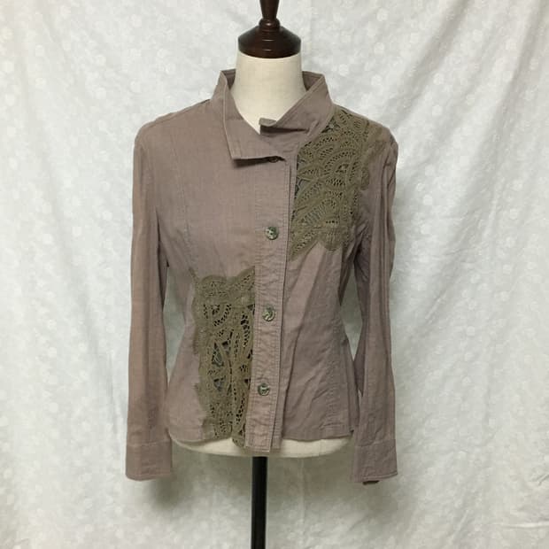 빈티지 아트 레이스 포인트 슬림핏 자켓 (모카 브라운)