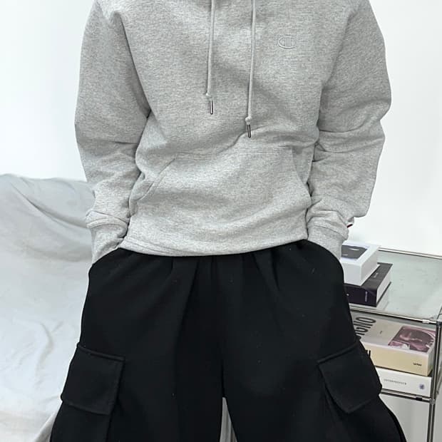 챔피온 그레이 스몰로고 후드티 L