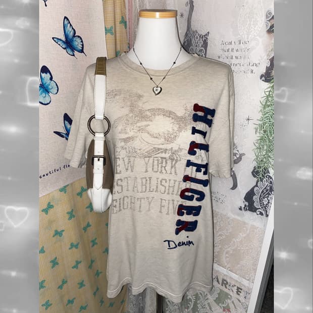 타미 베이지 오버핏 반팔 티셔츠