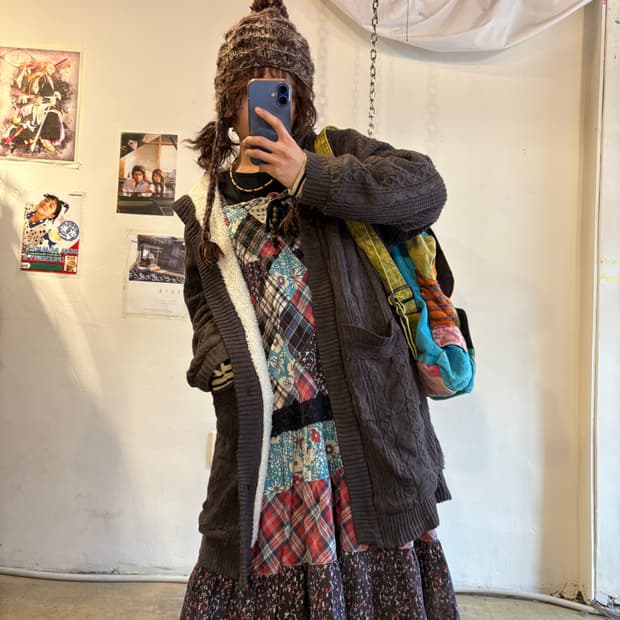 axes femme 엑시즈팜 딥브라운 롱 니트 후드 자켓 가디건 모리