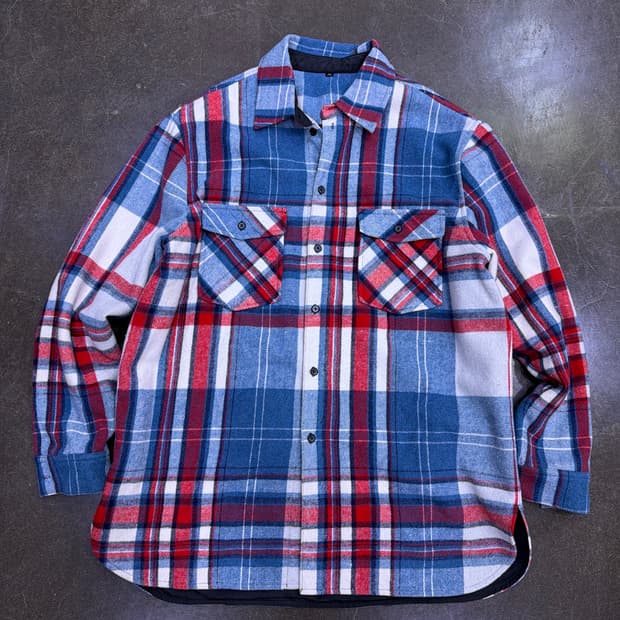 Well 블루 체크 오버핏 헤비울 셔츠자켓 셔켓 48