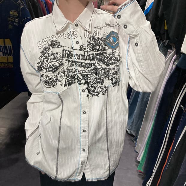 [IM] vtg 웨스턴 프린팅 셔츠 화이트