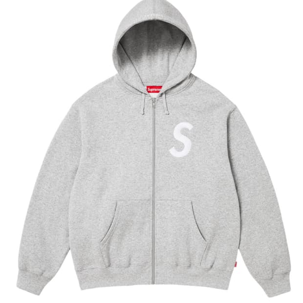 슈프림 S 로고 집업 후드 스웨트셔츠 헤더 그레이 - 25FW
