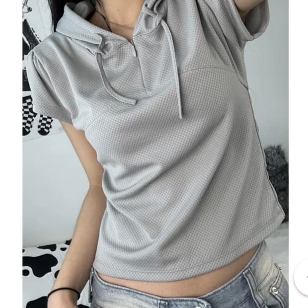 빈티지 매쉬 반팔 후드집업