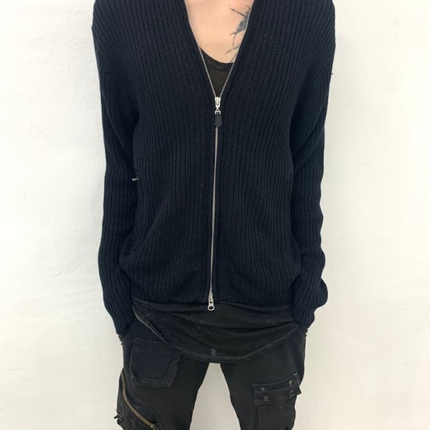 Male co high neck knit zip-up 