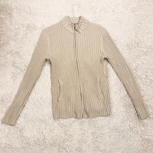 일본 유니클로 베이지 골지 집업 가디건 (착샷 O)
