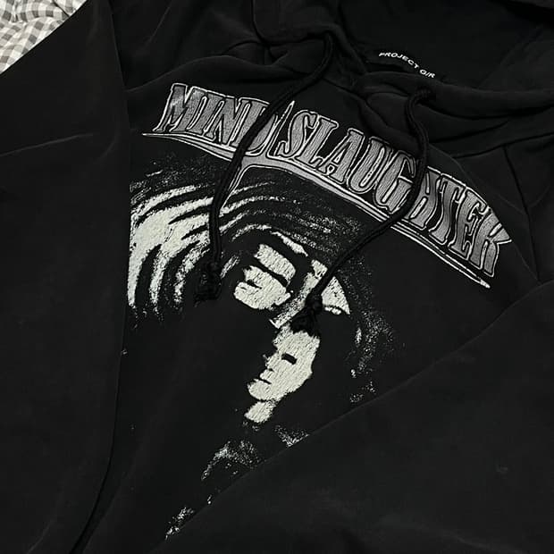 PROJECT GR 프로젝트지알 마인드+슬러터 빈티지 워시드 후디 블랙