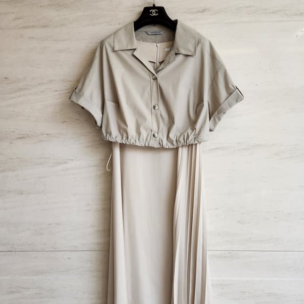 보브 크롭자켓+나이스클랍 슬리브리스 플리츠 원피스 프리사이즈