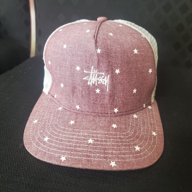 15SS 스투시 트러커 스타 패턴 캡 버건디/화이트