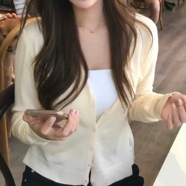 브이넥 긴팔 니트 가디건 노랑 루즈핏 가디건