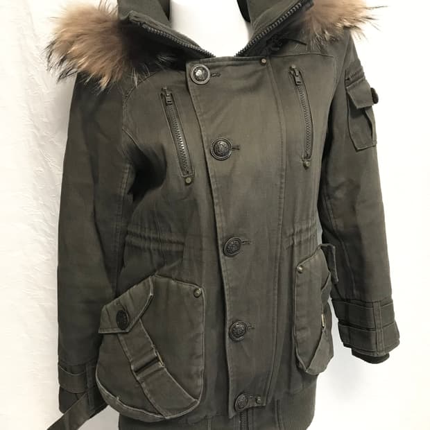 빈티지 y2k 라쿤퍼 후드 포켓 야상 점퍼 자켓