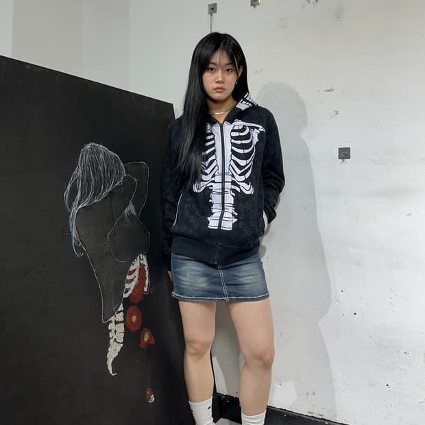 Jpn 일본빈티지 해골 풀오버 펑크 집업 져지