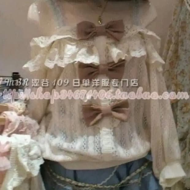 리즈리사 리본 프릴 가오리핏 아이보리 니트 라떼갸루 히메갸루