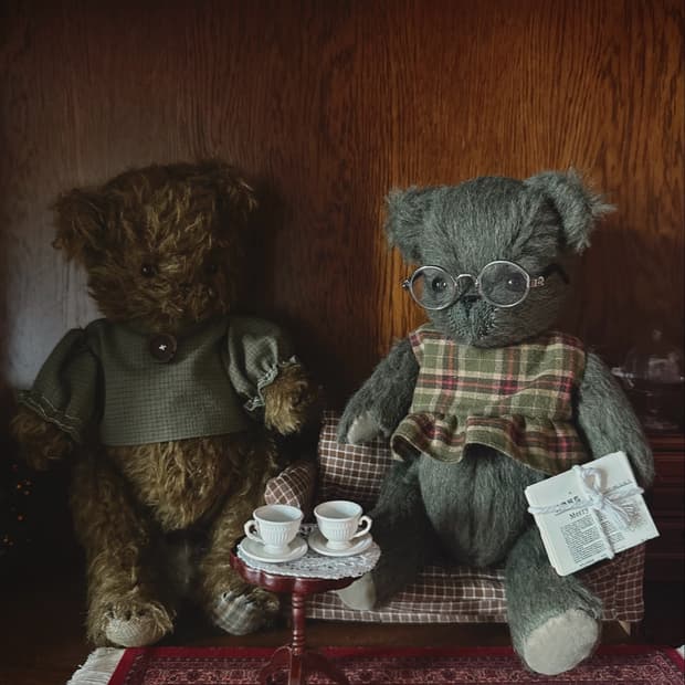 antique check teddy bear