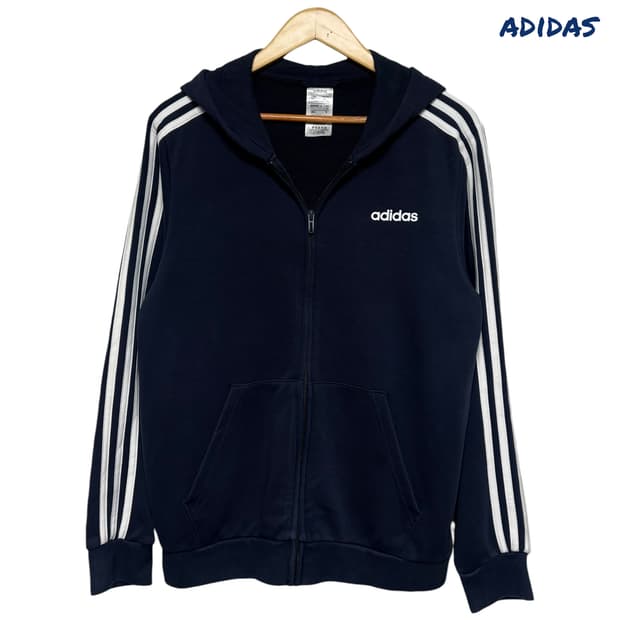 3857 아디다스 네이비 삼선 후드집업