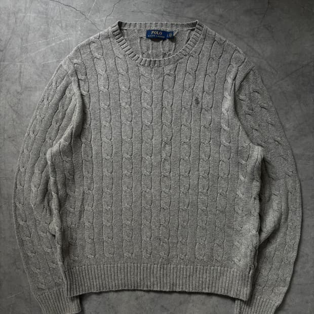 Polo 폴로 랄프로렌 그레이 컬러 케이블 라운드 니트